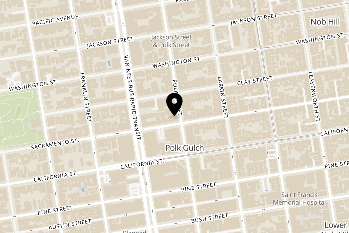 Map showing the location of Dunyā Mediterranean Bistro & Wine Bar on 1609 Polk St in San Francisco